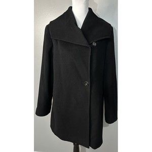 Liz Claiborne Coat Black Wool Blend Button Up Collar Pocket Jacket Women's Sz 14